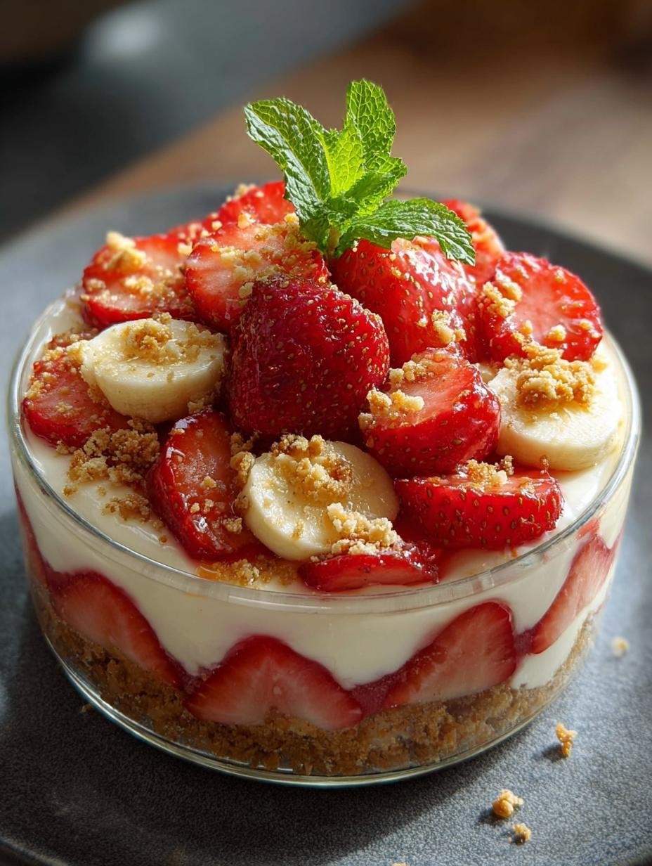 Erdbeer Bananen Kaesekuchen Salat