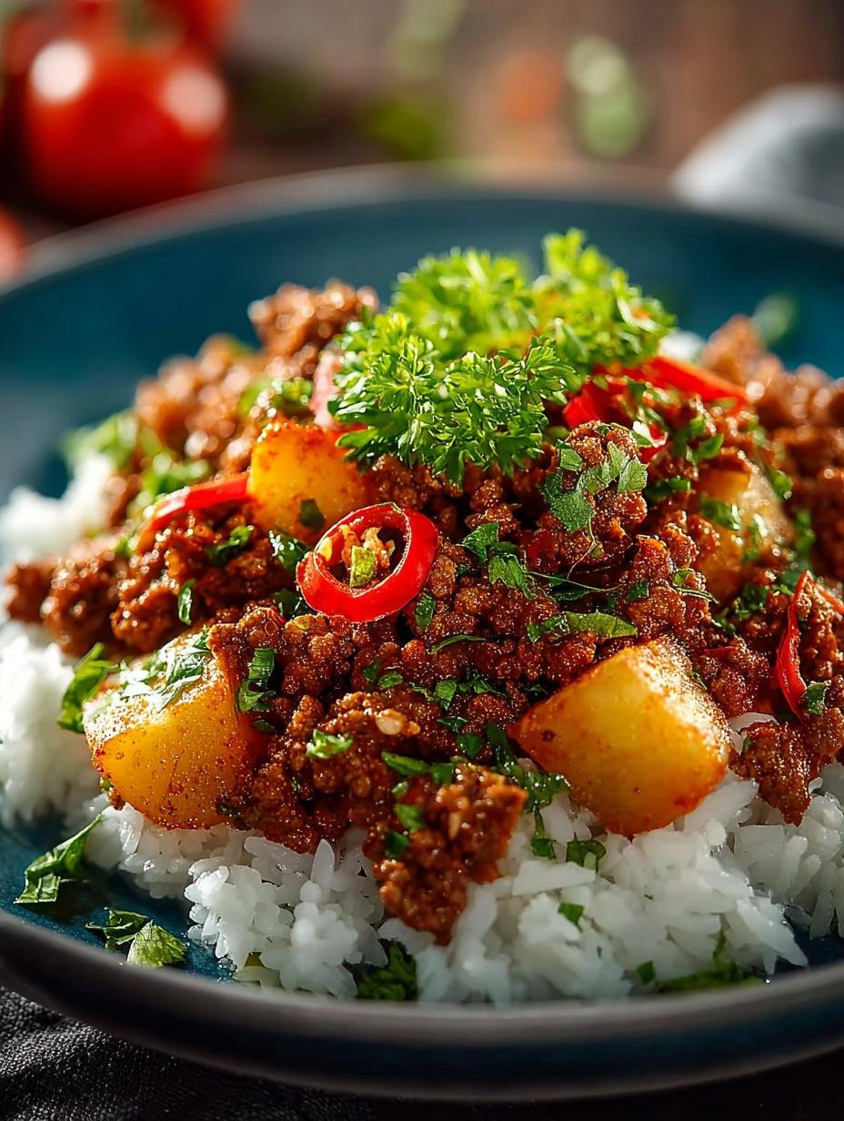 Heerlijk High Protein Ground Beef met goudbruine aardappelen en verse peterselie, klaar om te serveren.