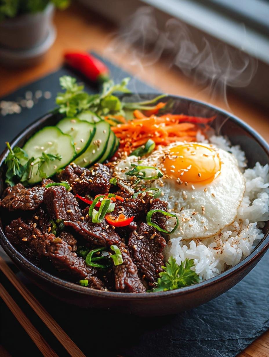 Waanzinnige High Protein Korean Beef: 40g Proteïne! - main visual representation van een kom High Protein Korean Beef met rijst, ei en bosuitjes