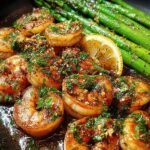 Spritzige Zitronenknoblauch Garnelen Mit