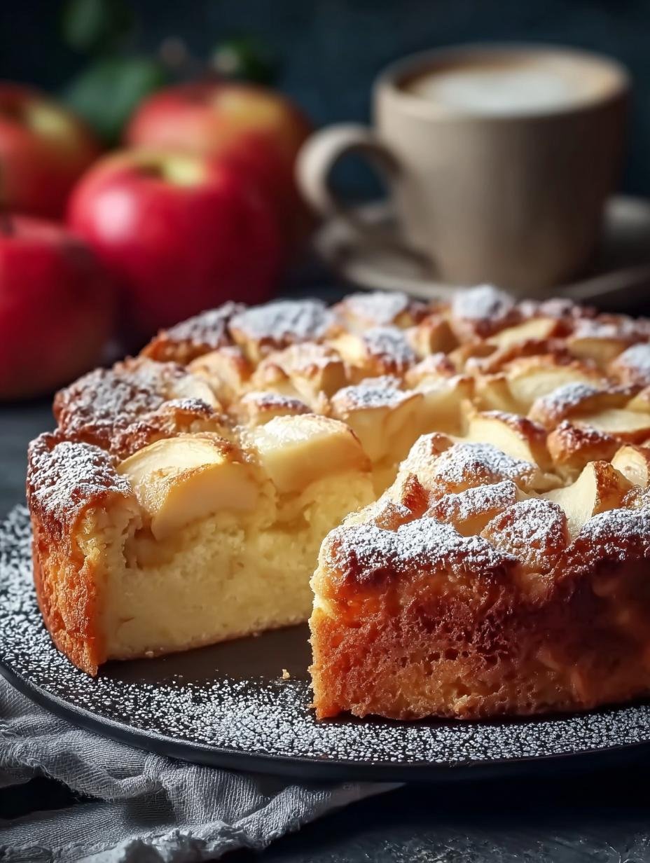 Heerlijke Blitz Apfelkuchen Met Nur, vers uit de oven, bestrooid met poedersuiker en kaneel, klaar om te serveren.