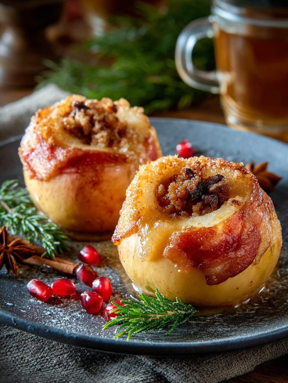 Twee perfect gebakken Bratapfel Heissluftfritteuse helften in een kom, klaar om te serveren