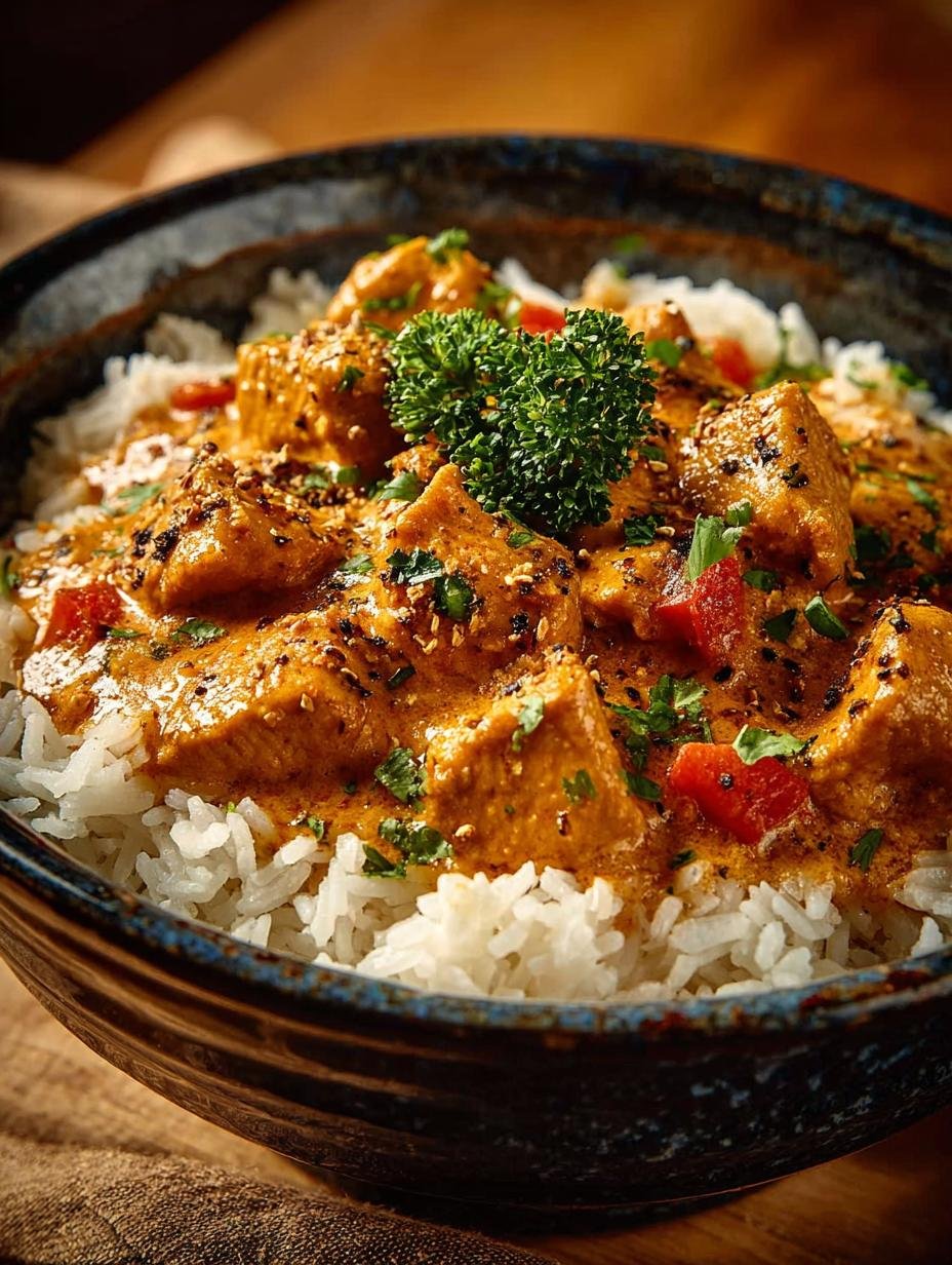 Close-up van romige kokos kip in een slowcooker, klaar om te serveren