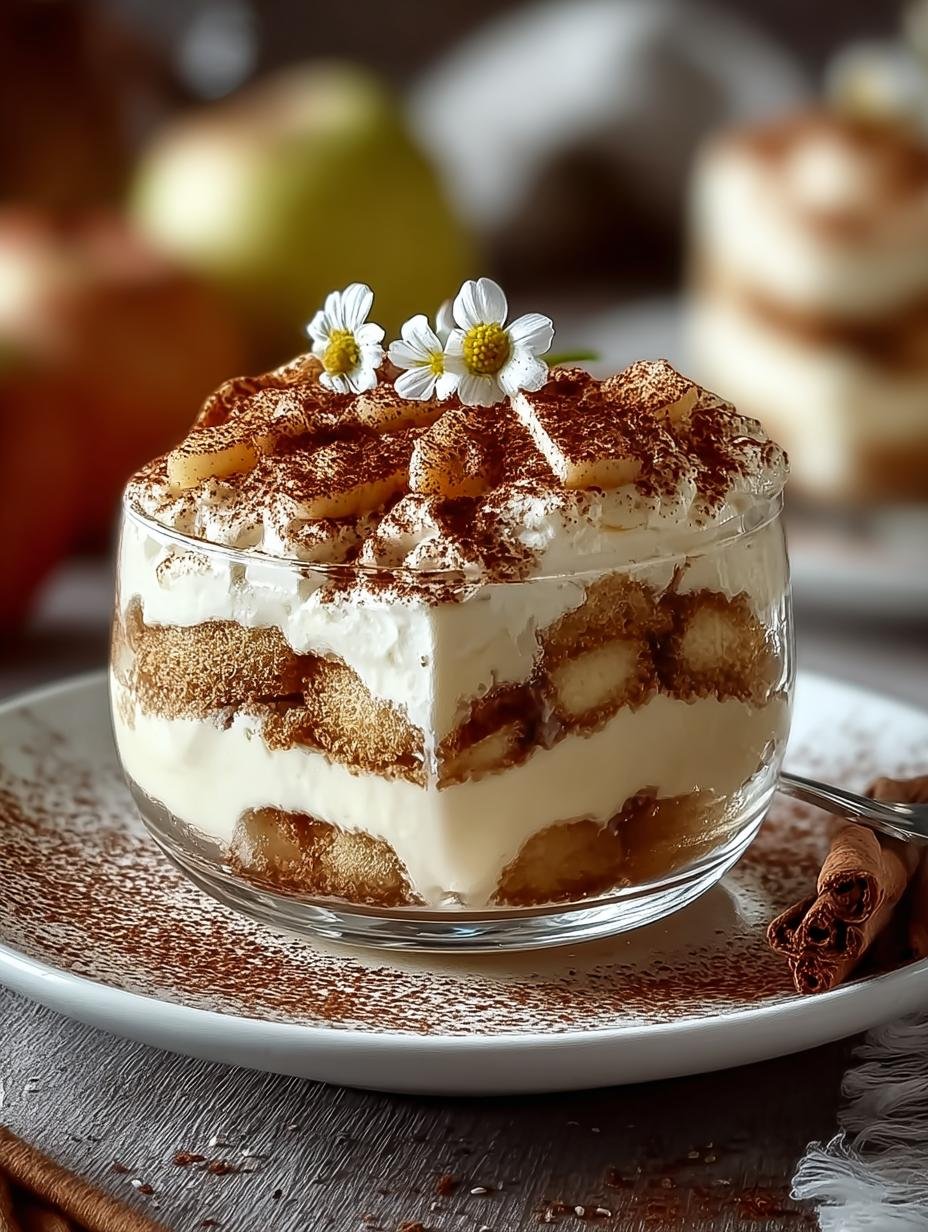 Verrukkelijk Apfel-Zimt-Tiramisu met lagen van romige kwark, kruidige appel en zachte Löffelbiskuits, een koestliches recept fuer ein dessert