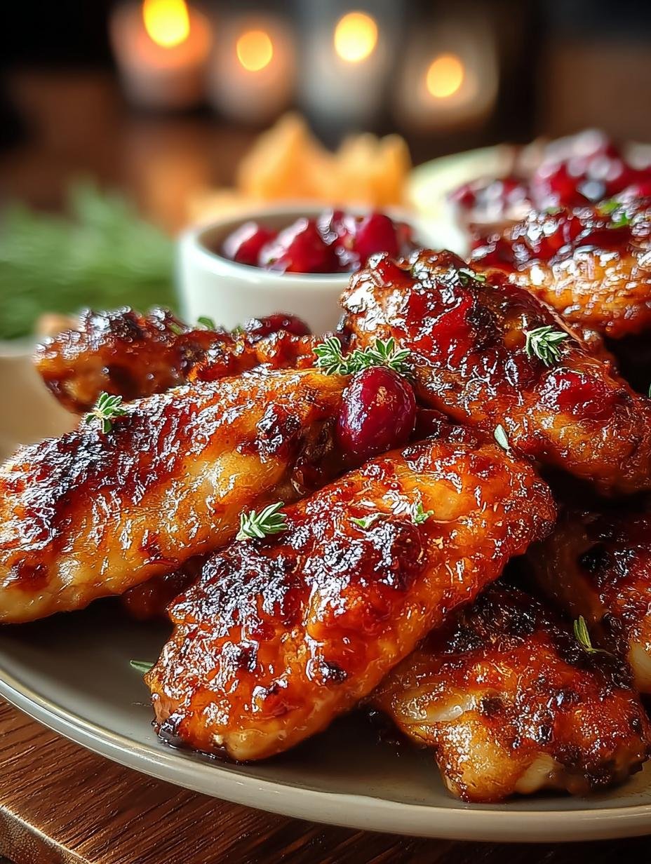 Close-up van perfect geglazuurde Zoete en Sappige Cranberry Kippenvleugels, klaar om te serveren