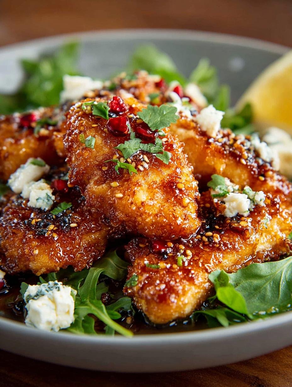 Verrukkelijke Crispy Hot Honey Feta met gesmolten feta en een glanzende hete honinglaag, klaar om te serveren