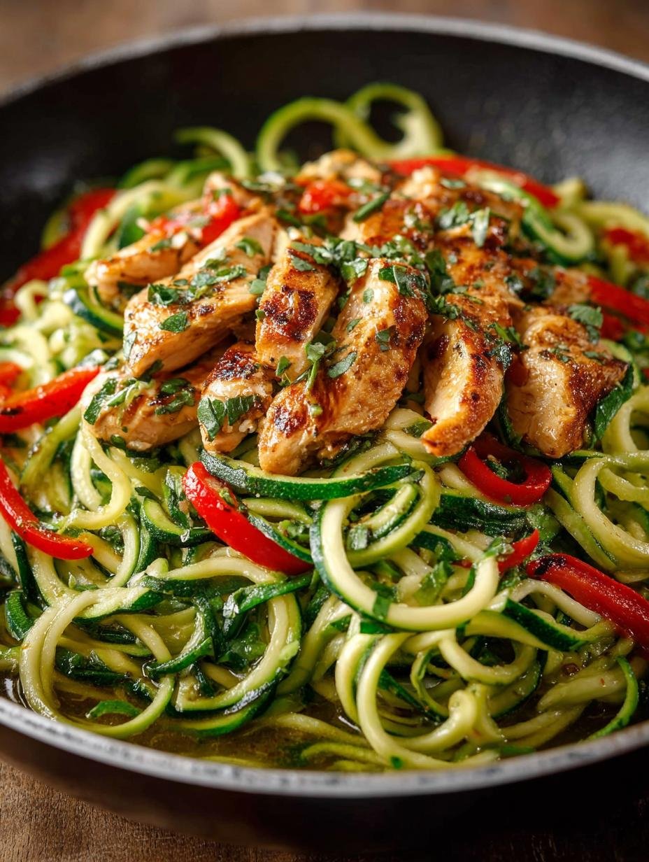 Heerlijke Garlic Chicken Zucchini Noodles met malse kip en verse courgette