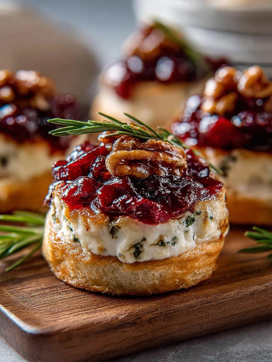 Fantastische High Protein Cranberry Brie in 35 min! - High Protein Cranberry Brie hapjes op een houten plank met verse rozemarijn