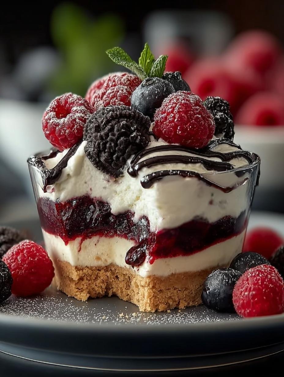 Verrukkelijk Himbeer Oreo Dessert met romige vulling en verse frambozen, klaar om te serveren