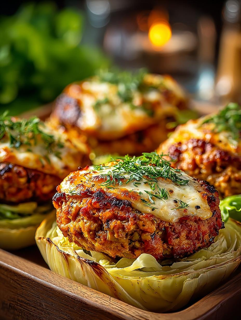 Heerlijke Ofengebackene Kohlburger met gesmolten kaas en verse peterselie, klaar om te serveren