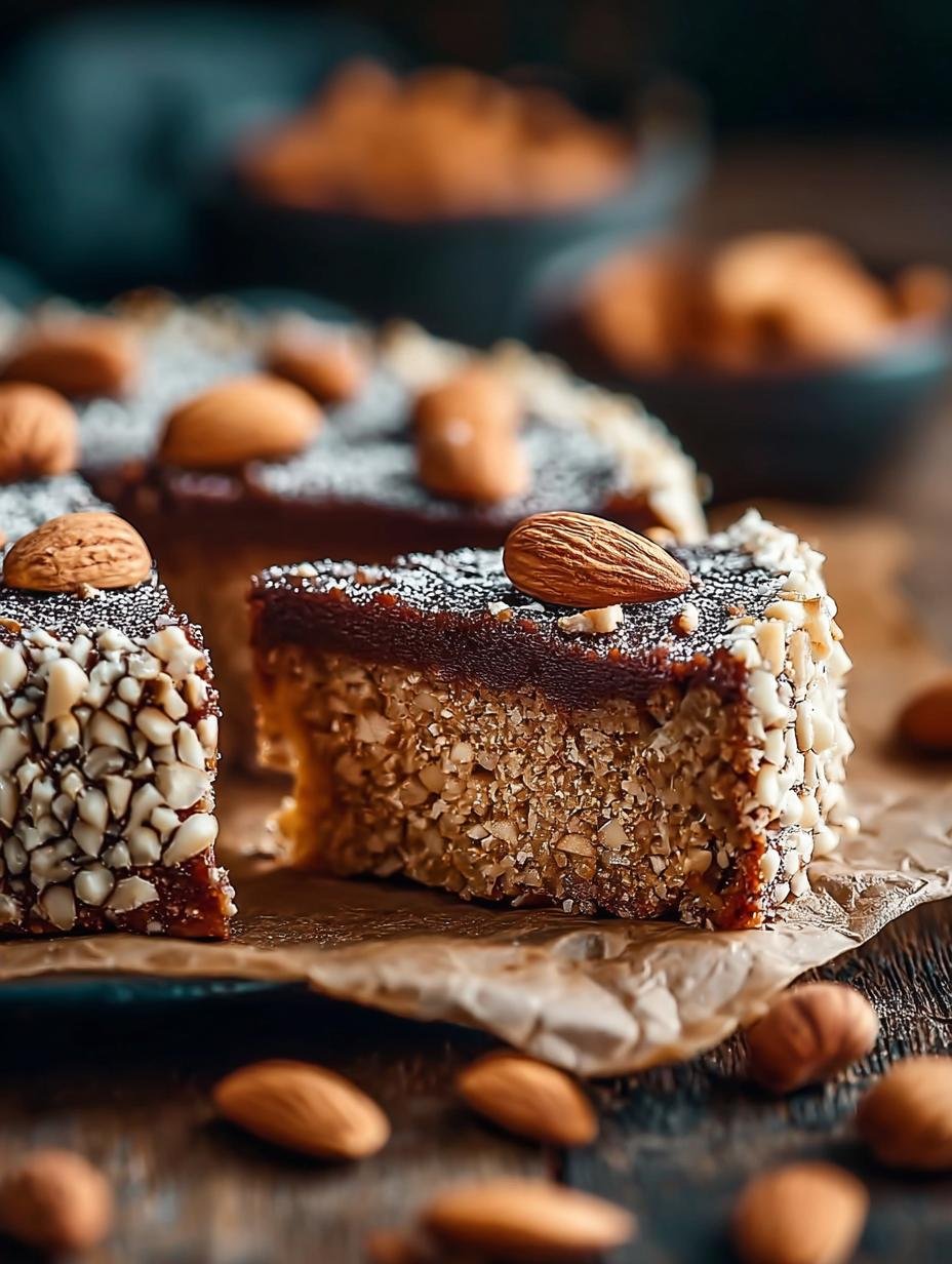 Saftiger Nusskuchen Ohne Mehl: De ultieme 6-ei sensatie - een prachtig gesneden stuk Saftiger Nusskuchen Ohne Mehl op een bord met poedersuiker