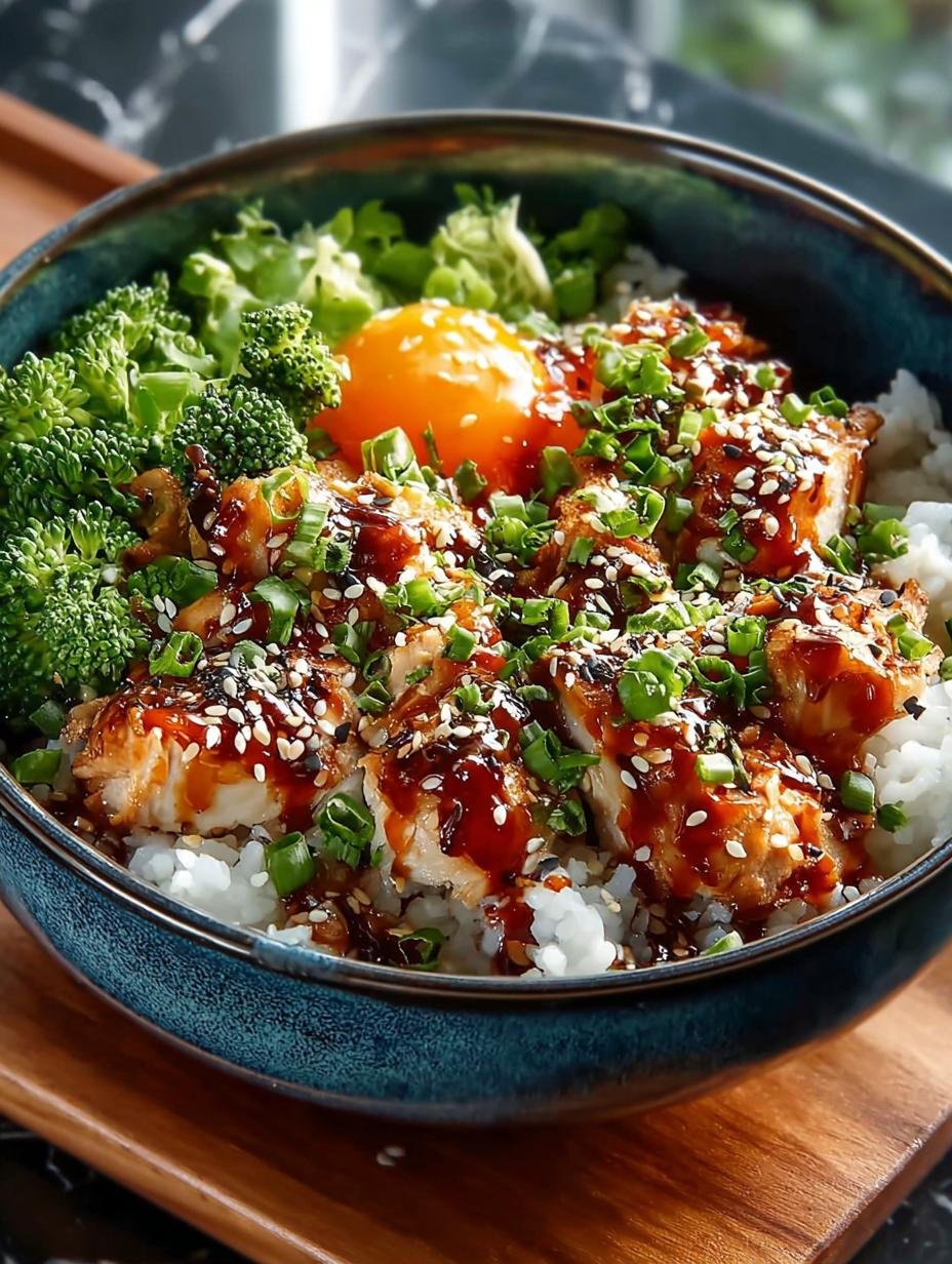 Heerlijke Sticky Chicken Rice Bowls met malse kip, rijst en verse groenten, klaar om te serveren