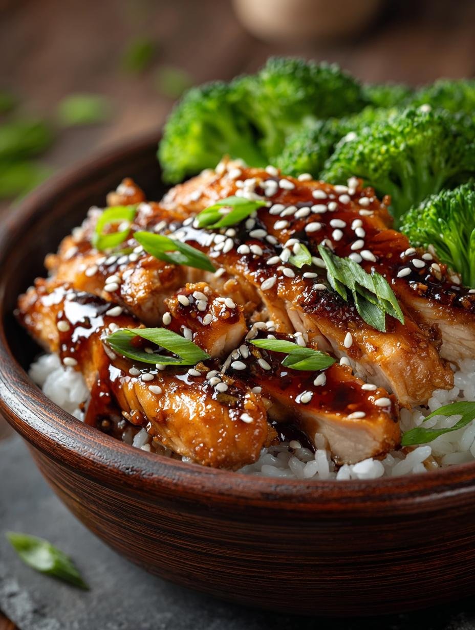 Heerlijke Teriyaki Kip met glanzende saus en sesamzaadjes geserveerd met rijst