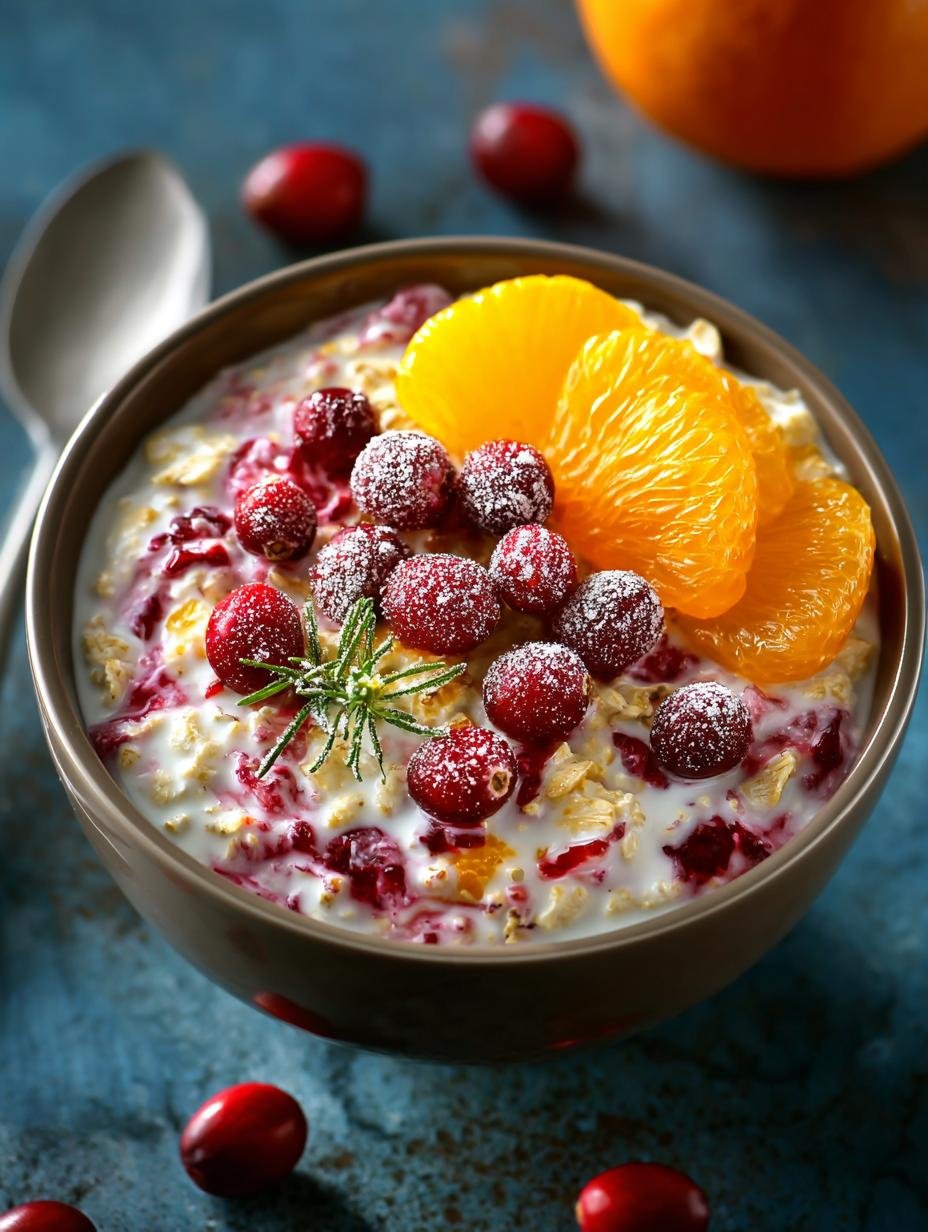 Verrukkelijke Cranberry Orange Overnight Oats in een glazen pot, klaar om van te genieten, perfect voor een snel en gezond ontbijt.