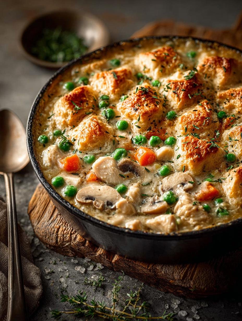 Korstloze Kip-Pot-Pie: 45 Min. Heerlijk Licht! - Crustless Chicken Pot Pie - close-up van de romige vulling met kip en groenten